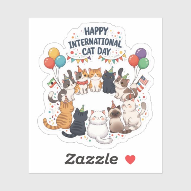 Happy International Cat Day - Niedliche Feier Aufkleber (Blatt)