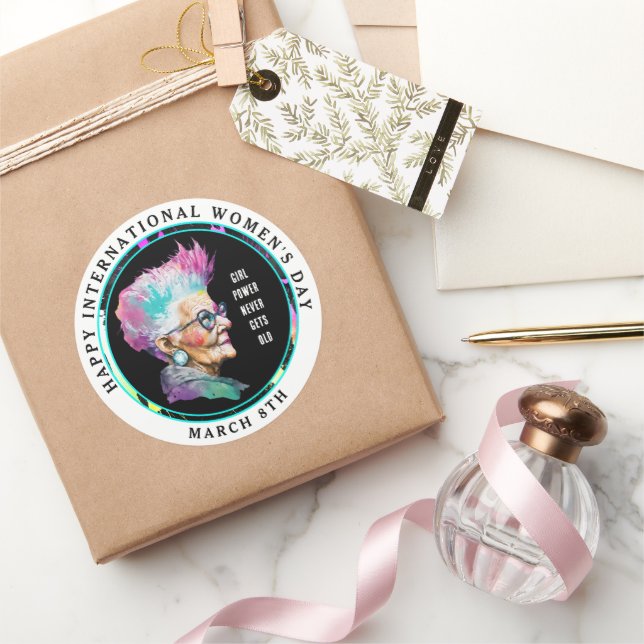 Happy International Women's Day 8. März Grl Pwr Runder Aufkleber (Schenken)