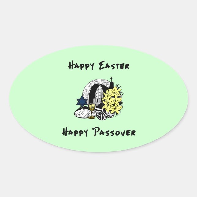 Happy Intertrust Oaster and Pessach Ovaler Aufkleber (Vorderseite)
