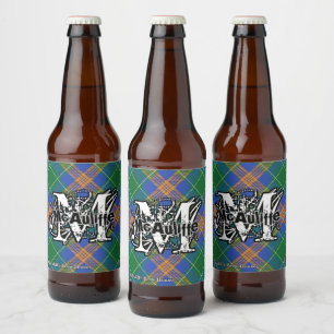 Happy Irish Clan MacAuliffe Tartan Monogram Bierflaschenetikett