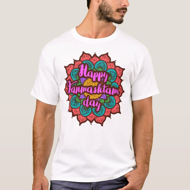 Happy Janmashtami in einer Mandala. T-Shirt (Vorderseite)