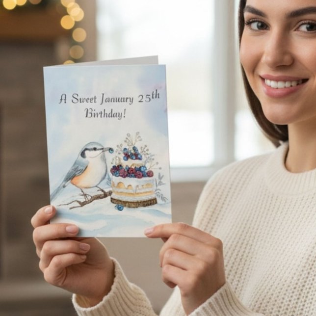 Happy January 25th Birthday Nuthatch Bird Karte (Von Creator hochgeladen)