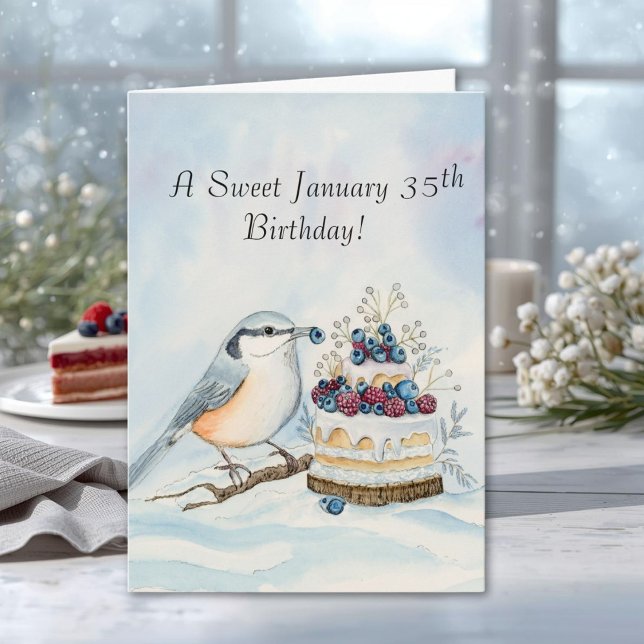 Happy January 35th Birthday Nuthatch Bird Karte (Von Creator hochgeladen)