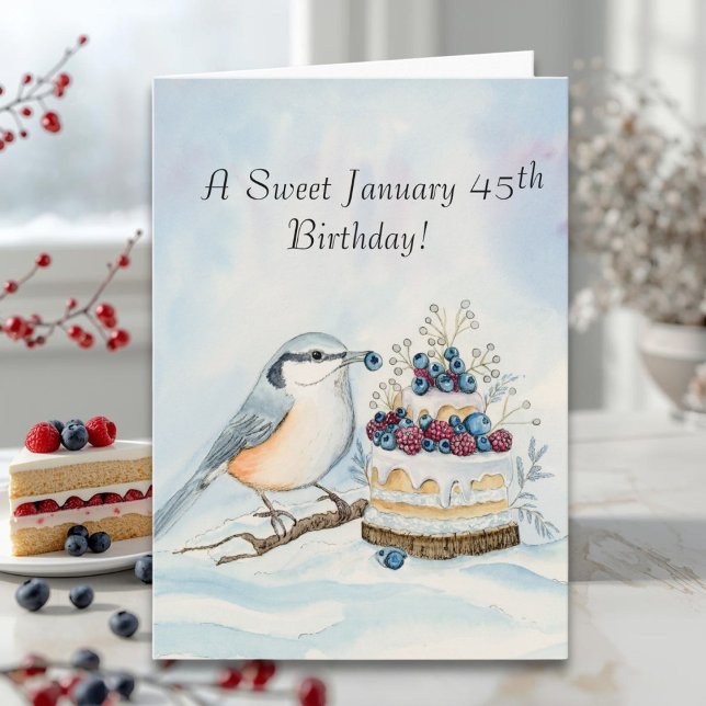 Happy January 45th Birthday Nuthatch Bird Karte (Von Creator hochgeladen)