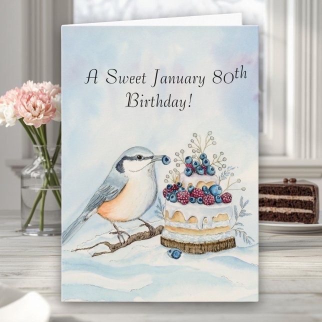 Happy January 80th Birthday Nuthatch Bird Karte (Von Creator hochgeladen)