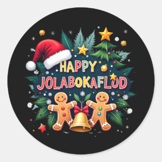 Happy Jolabokaflod Familienfeier Geschenk Runder Aufkleber