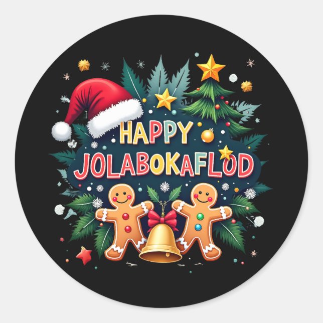 Happy Jolabokaflod Familienfeier Geschenk Runder Aufkleber (Vorderseite)