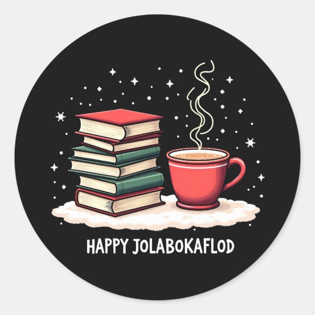 Happy Jolabokaflod Familienfeier Geschenk Runder Aufkleber (Vorderseite)
