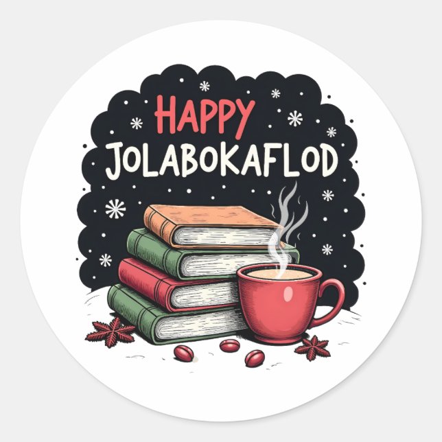 Happy Jolabokaflod Familienfeier Geschenk Runder Aufkleber (Vorderseite)