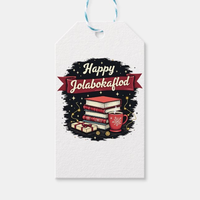 Happy Jolabokaflod Giftholida Einladung Geschenkanhänger (Vorderseite)