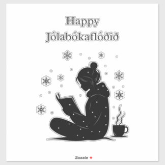 Happy Jolabokaflod - Isländisch Book Flood Gift Aufkleber