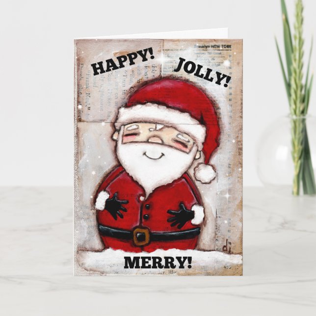 Happy, Jolly, Merry - Grußkarte Feiertagskarte (Vorderseite)