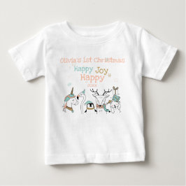 Happy Joy Niedlicher Tiere Baby's 1. Weihnachten Baby T-shirt