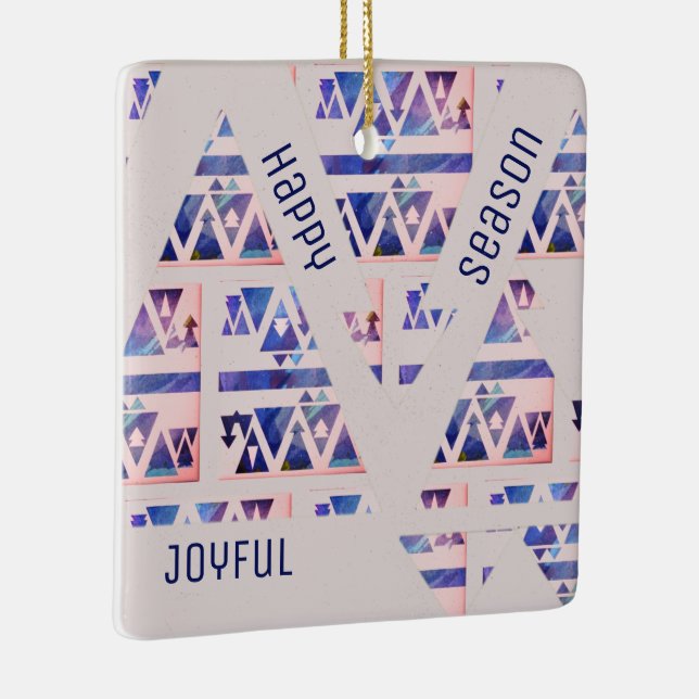 Happy Joyful Season Modern Blue & Off White Keramikornament (Rechts)