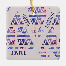 Happy Joyful Season Modern Blue & Off White Keramikornament