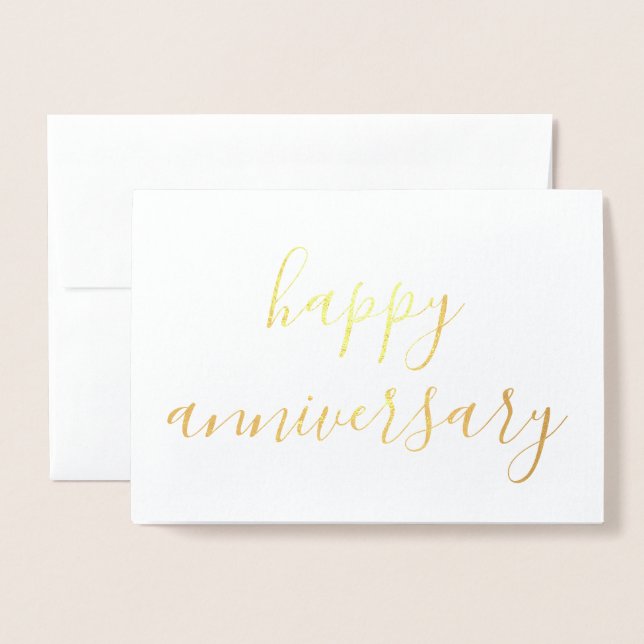 Happy Jubiläum einfache Kalligraphie Gold Folienkarte (Vorderseite mit Umschlag)