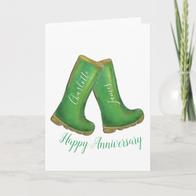 Happy Jubiläum grüne Gärtnerei weich Stiefel Karte (Vorderseite)