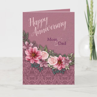 Happy Jubiläum Mama Vater Rosa Rosen auf Damask Karte