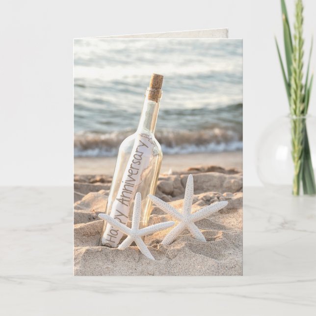 Happy-Jubiläumsbotschaft in Flasche und Seestern Karte (Vorderseite)
