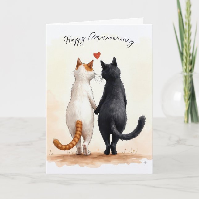 Happy Jubiläumskatzen mit Herz Karte (Vorderseite)
