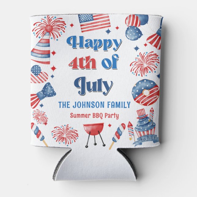 Happy July 4. Fireworks GRILLEN Party Paper Teller Dosenkühler (Vorderseite)