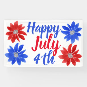 Happy July 4th Red White Blue Glitzer Banner
