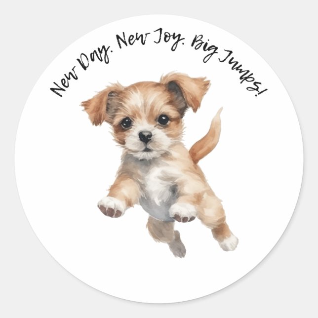 Happy Jumping Dog Art - New Day Posift Runder Aufkleber (Vorderseite)