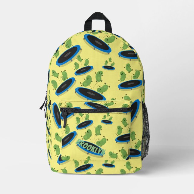 Happy Jumping grüne Bohnen Cartoon Muster Bedruckter Rucksack (Vorderseite)