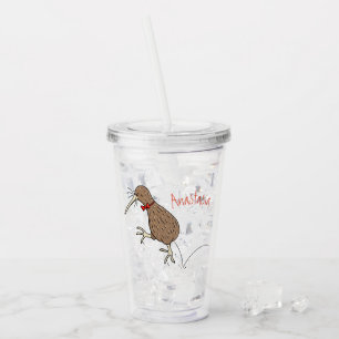 Happy Jumping Kiwi mit Bug Krawatte Cartoon Acryltrinkbecher
