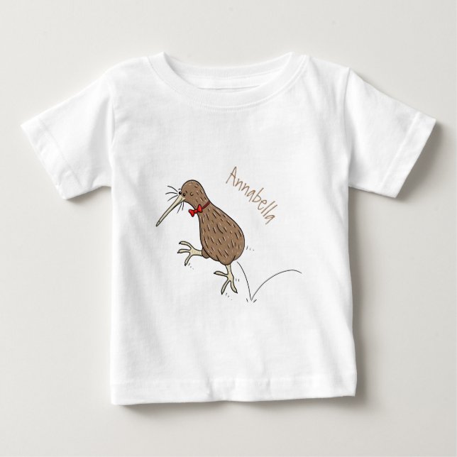 Happy Jumping Kiwi mit Bug-Krawatte Cartoon Design Baby T-shirt (Vorderseite)
