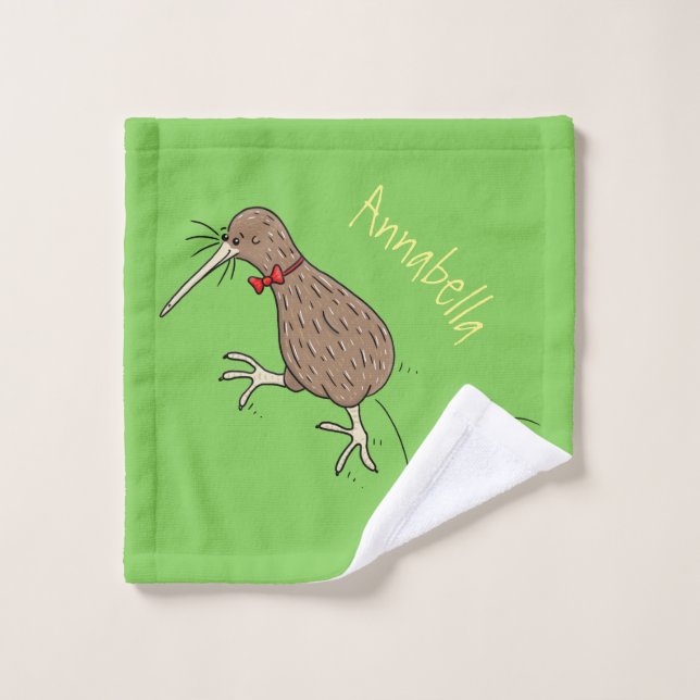 Happy Jumping Kiwi mit Bug-Krawatte Cartoon Design Badhandtuch Set (Waschlappen)