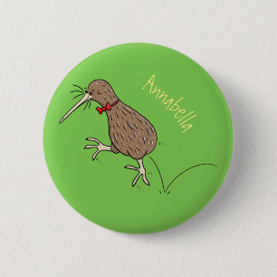 Happy Jumping Kiwi mit Bug-Krawatte Cartoon Design Button