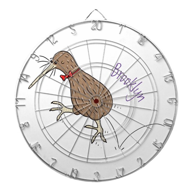 Happy Jumping Kiwi mit Bug-Krawatte Cartoon Design Dartscheibe (vorne)