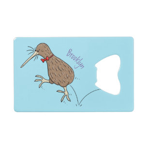 Happy Jumping Kiwi mit Bug-Krawatte Cartoon Design Geldbeutel Flaschenöffner