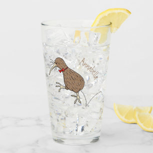 Happy Jumping Kiwi mit Bug-Krawatte Cartoon Design Glas