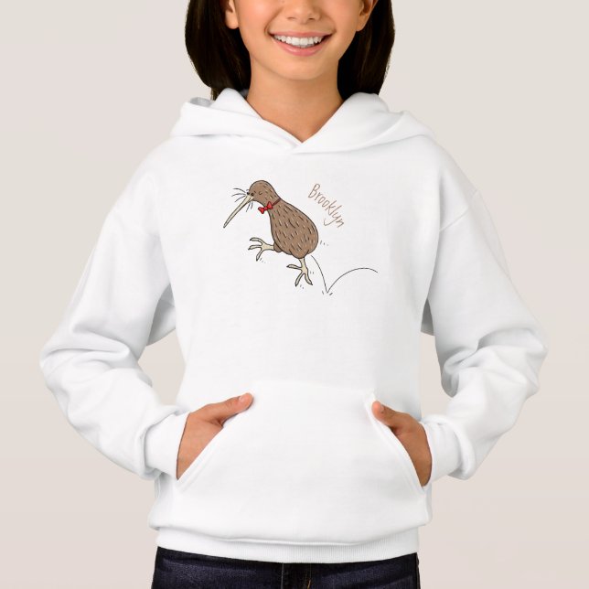 Happy Jumping Kiwi mit Bug-Krawatte Cartoon Design Hoodie (Vorderseite)