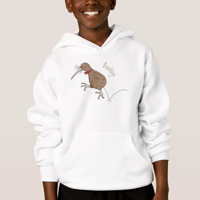 Happy Jumping Kiwi mit Bug-Krawatte Cartoon Design Hoodie (Vorderseite)