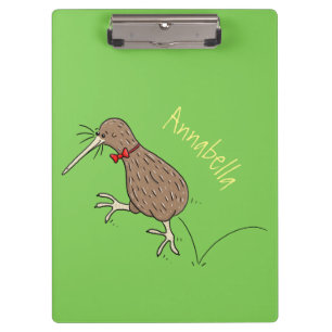 Happy Jumping Kiwi mit Bug-Krawatte Cartoon Design Klemmbrett