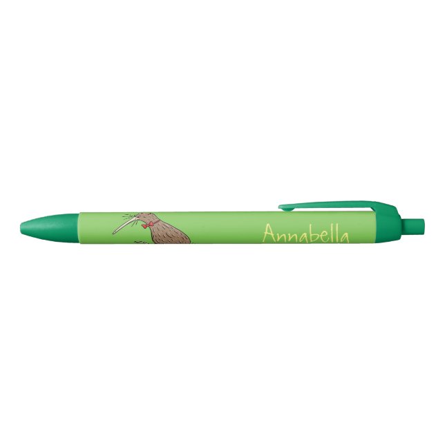 Happy Jumping Kiwi mit Bug-Krawatte Cartoon Design Kugelschreiber (Oberseite)