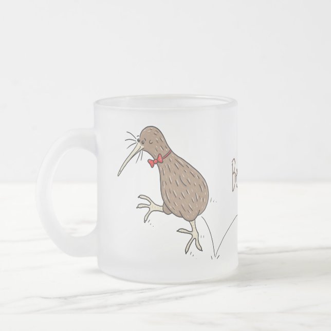 Happy Jumping Kiwi mit Bug-Krawatte Cartoon Design Mattglastasse (Links)