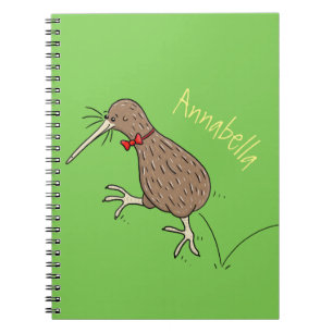 Happy Jumping Kiwi mit Bug-Krawatte Cartoon Design Notizblock