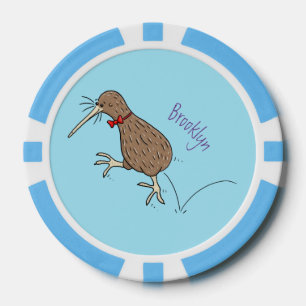 Happy Jumping Kiwi mit Bug-Krawatte Cartoon Design Pokerchips