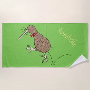 Happy Jumping Kiwi mit Bug-Krawatte Cartoon Design Strandtuch