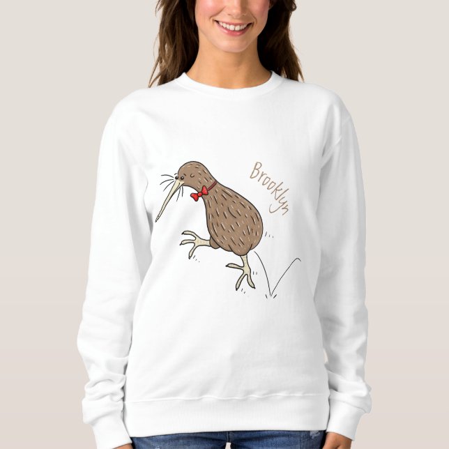 Happy Jumping Kiwi mit Bug-Krawatte Cartoon Design Sweatshirt (Vorderseite)