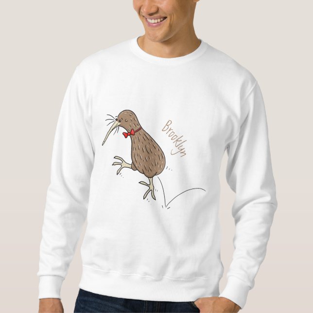 Happy Jumping Kiwi mit Bug-Krawatte Cartoon Design Sweatshirt (Vorderseite)