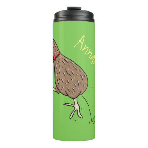 Happy Jumping Kiwi mit Bug-Krawatte Cartoon Design Thermosbecher