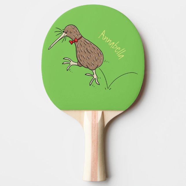 Happy Jumping Kiwi mit Bug-Krawatte Cartoon Design Tischtennis Schläger (Vorderseite)