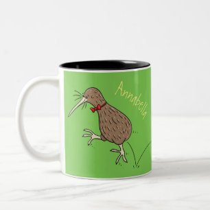 Happy Jumping Kiwi mit Bug-Krawatte Cartoon Design Zweifarbige Tasse