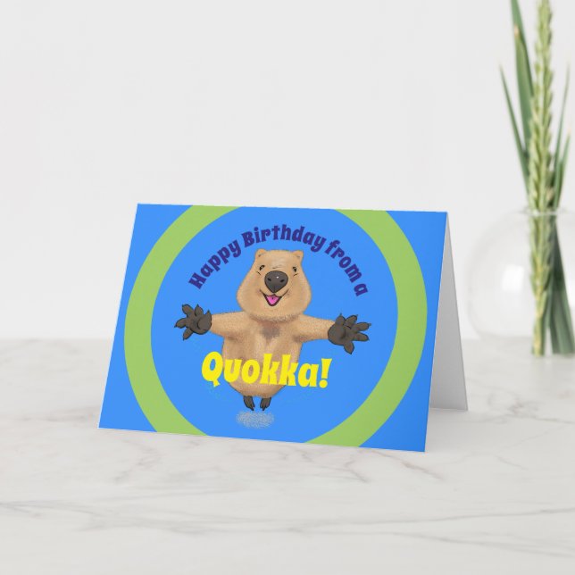 Happy jumping quokka cartoon birthday karte (Vorderseite)