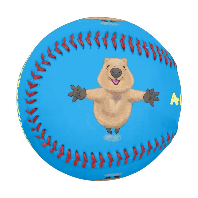 Happy Jumping Quokka Cartoon Design Baseball (Vorderseite Links)